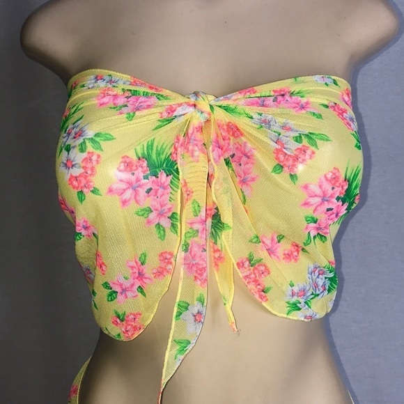 Zuliana Yellow Mesh Floral Sarong Set Made in USA New With Tags - Picture 3 of 4